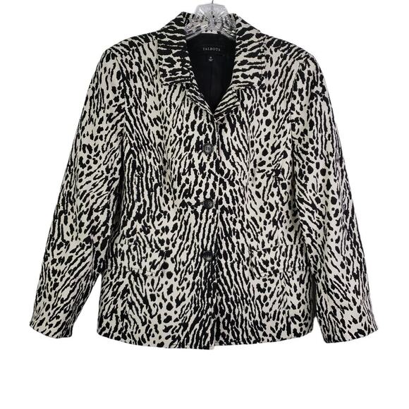 Talbots Blazer Womens Size 10 Medium Cotton Jacket Animal Print Black White - Picture 2 of 7